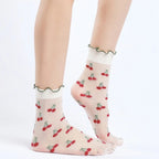 Nylon Spandex Fruit Print Lettuce Edge Mid Tube Socks