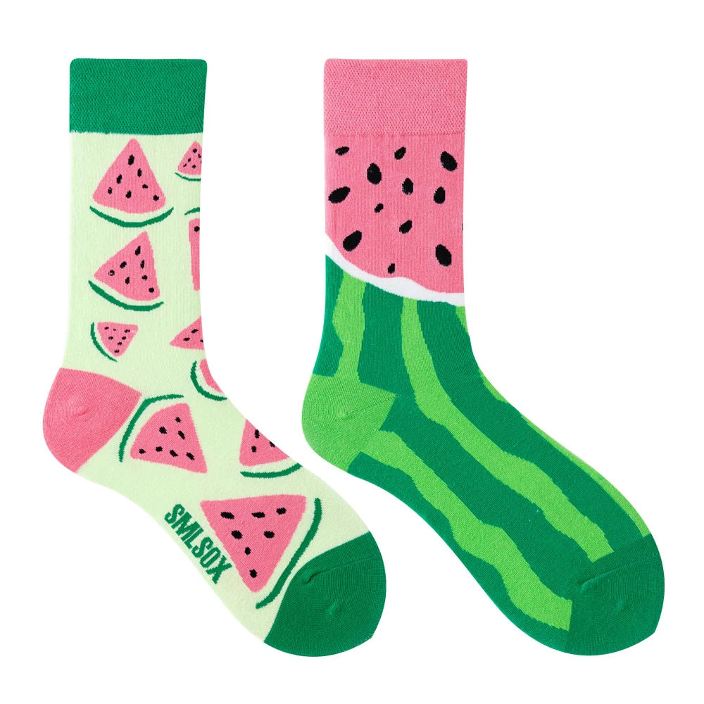Cotton Blend Watermelon Pattern Mid Tube Socks - 13