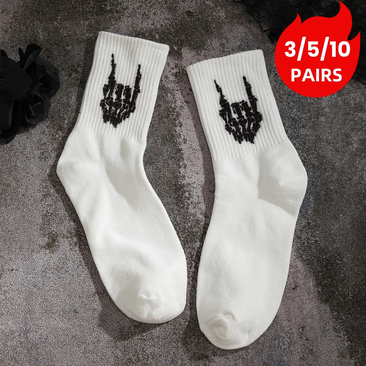 Polyester Elastane Skeleton Hand Print Crew Socks - 1