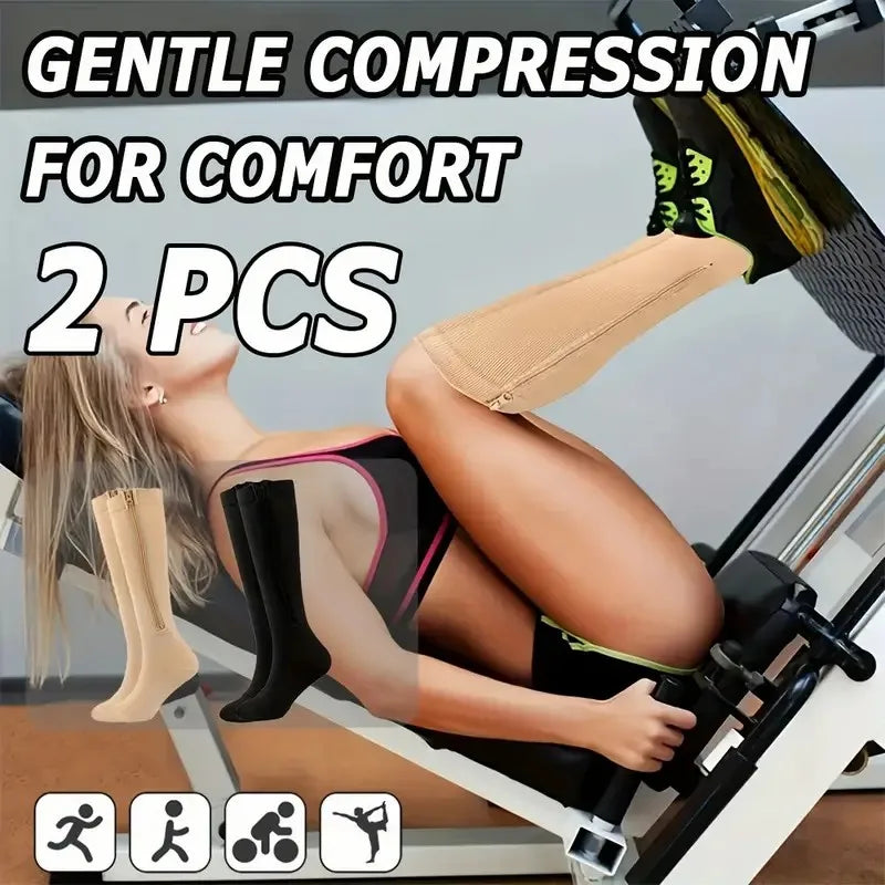 Nylon Elastane Zipper Compression Socks - 1
