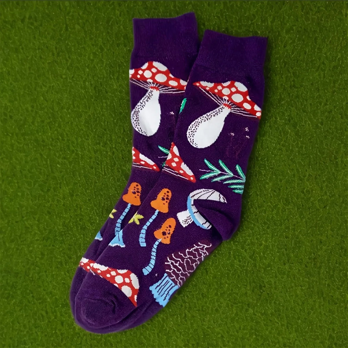Cotton Blend Mushroom Print Casual Socks - 3