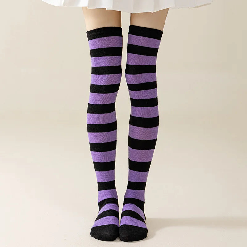 Striped Nylon Polyester Over Knee High Stockings