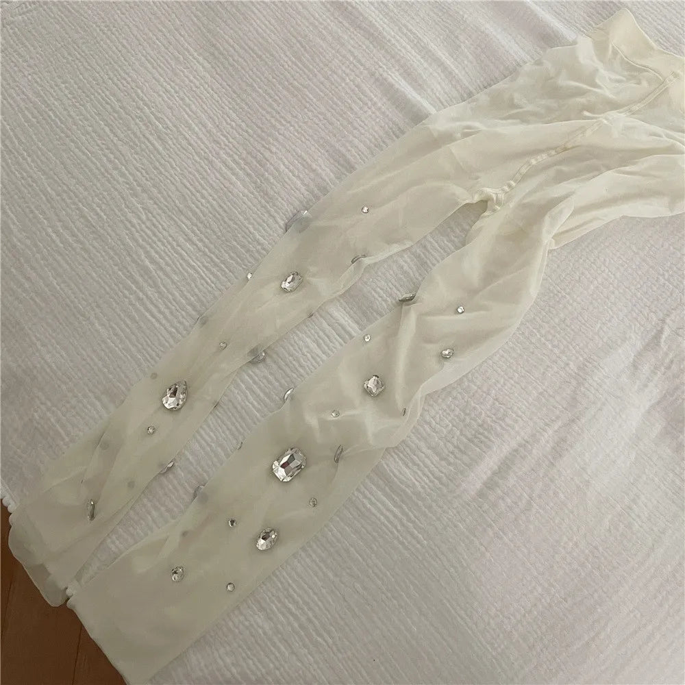 Rhinestone Embellished Nylon Elastic Tights