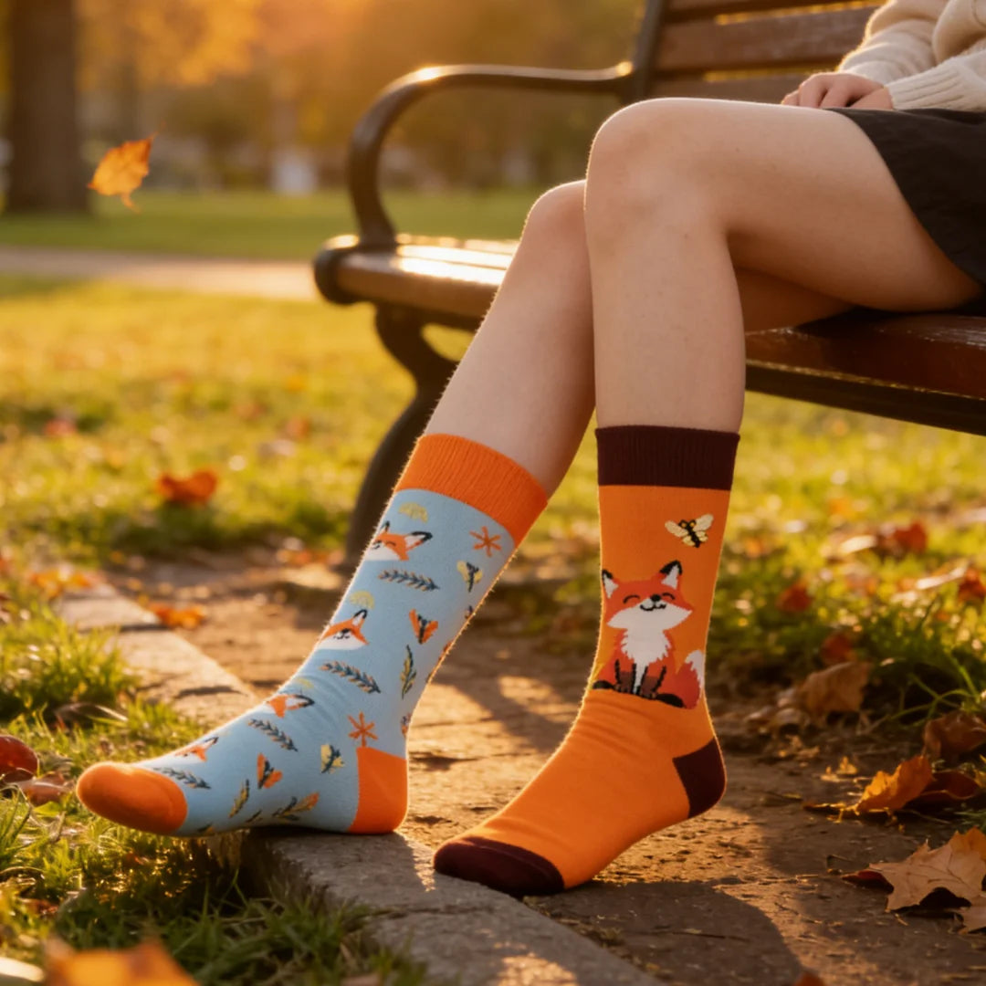 Cotton Blend Cartoon Fox Mid Calf Socks - 3