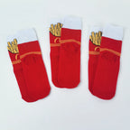Polyester Elastane French Fries Print Unisex Mid Calf Socks 3 Pack