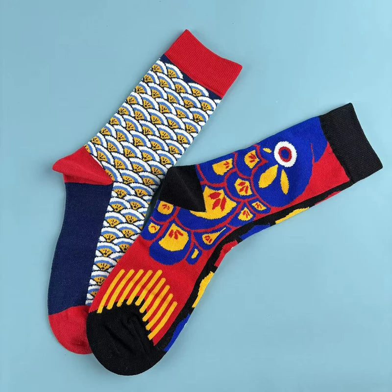 Koi Fish Print Cotton Blend Mid Calf Socks - 2