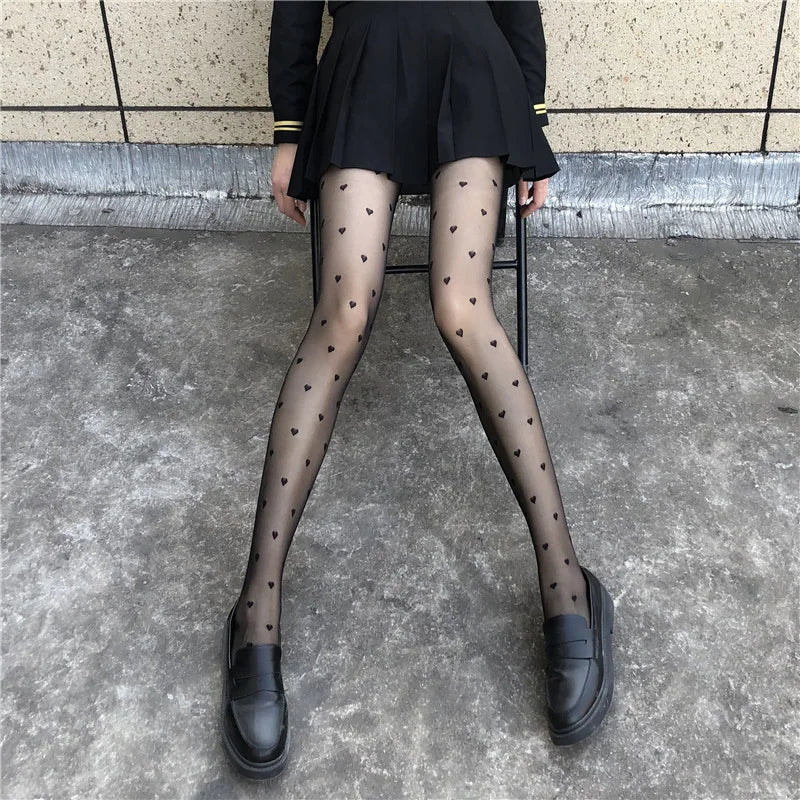 Nylon Polyester Heart Print Tights for Women