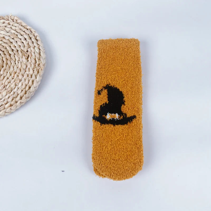 Halloween Pattern Coral Velvet Floor Socks Women Casual Knit