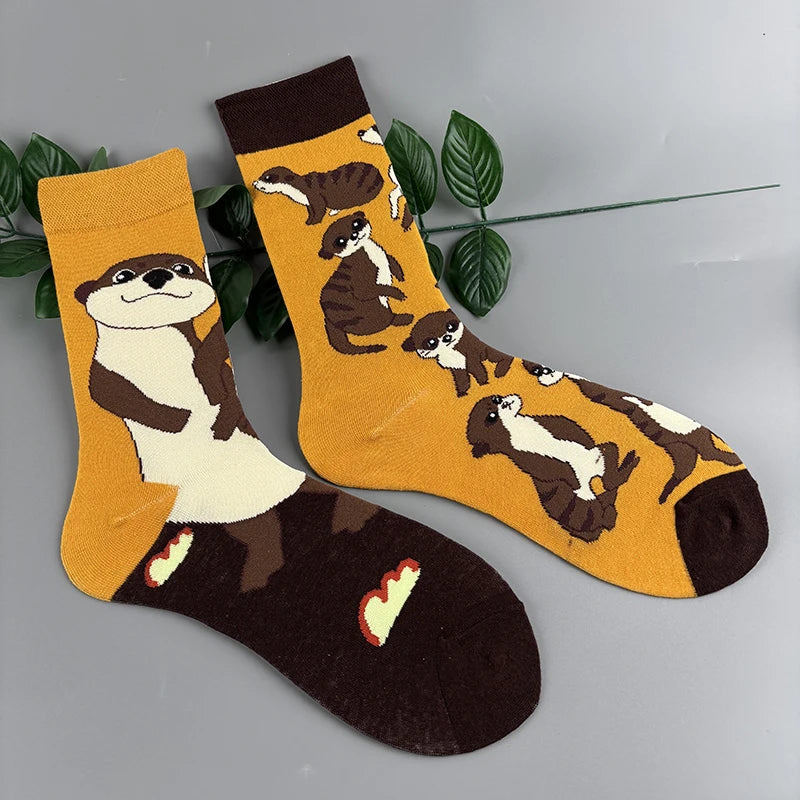 Cotton Blend Otter Pattern Crew Socks - 6