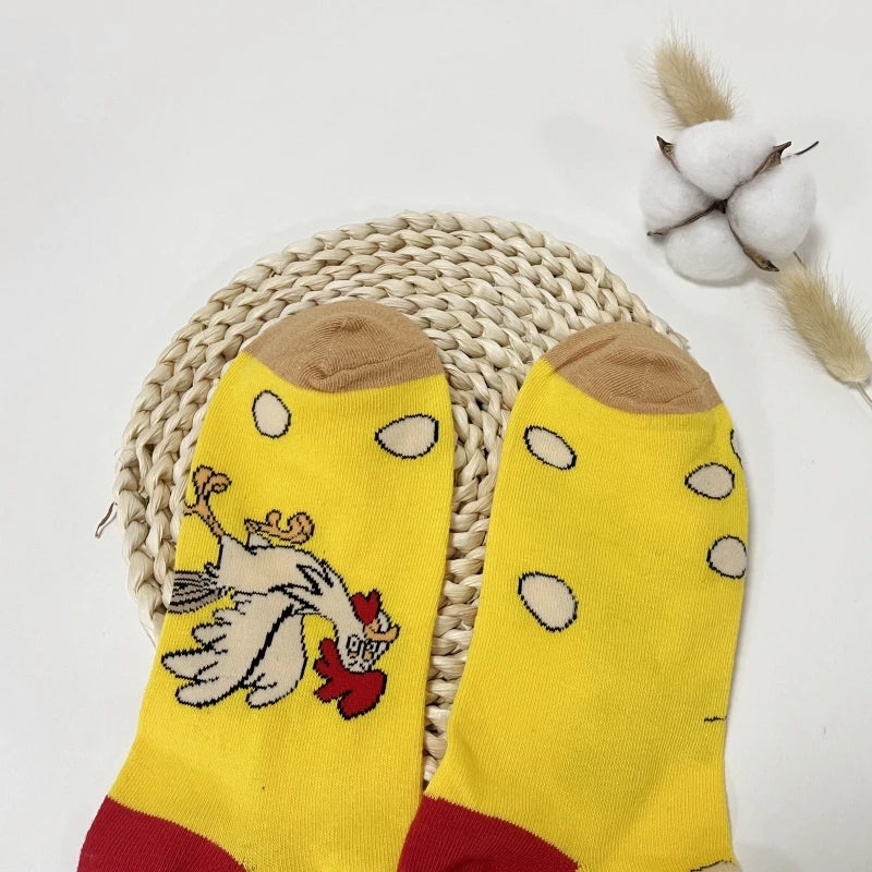 Cotton Blend Novelty Chicken Print Crew Socks