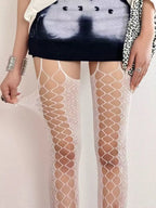White Nylon Suspender Fishnet Pantyhose