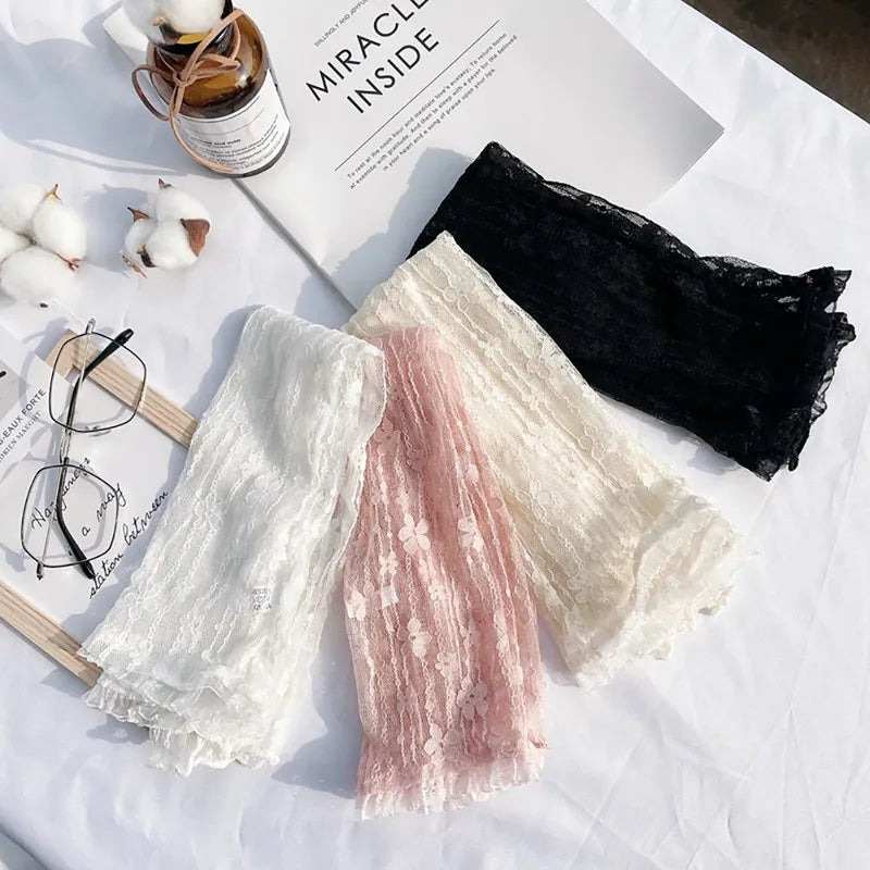Lace Floral Fingerless Gloves Sun Protection Mesh Sleeves