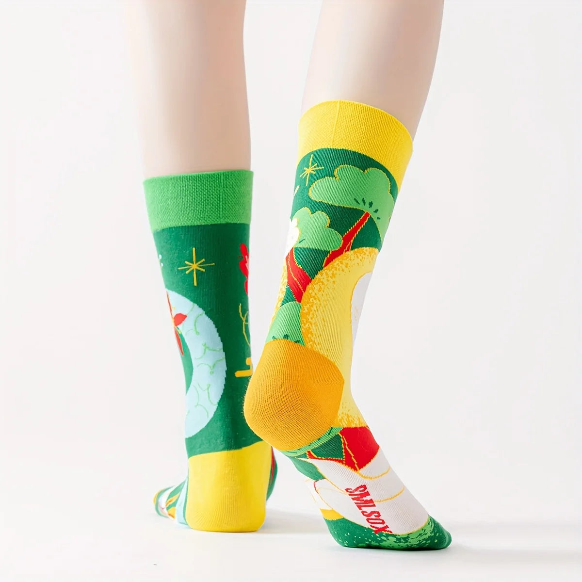 Cotton Blend Mid Calf Art Print Casual Socks - 4