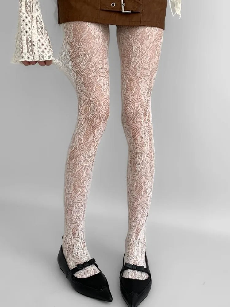Floral Nylon Fishnet Pantyhose Mesh Tights