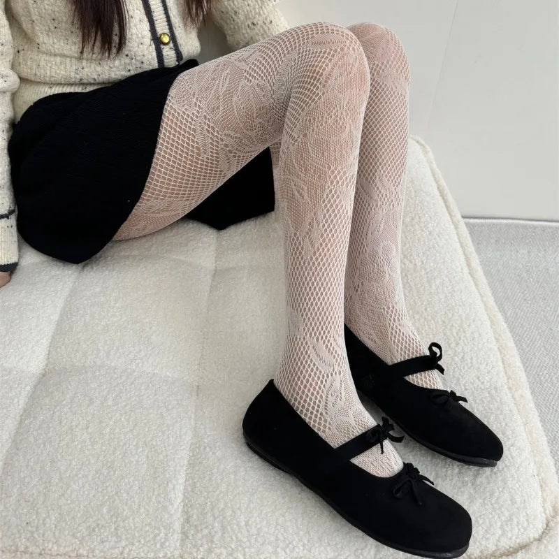 Red Floral Lace Fishnet Pantyhose Stockings