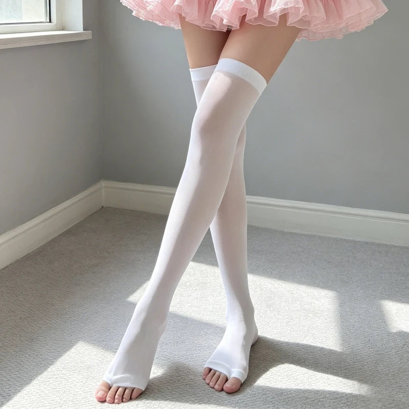 Nylon Elastane Open Toe Tabi Stockings Thigh Highs - 12