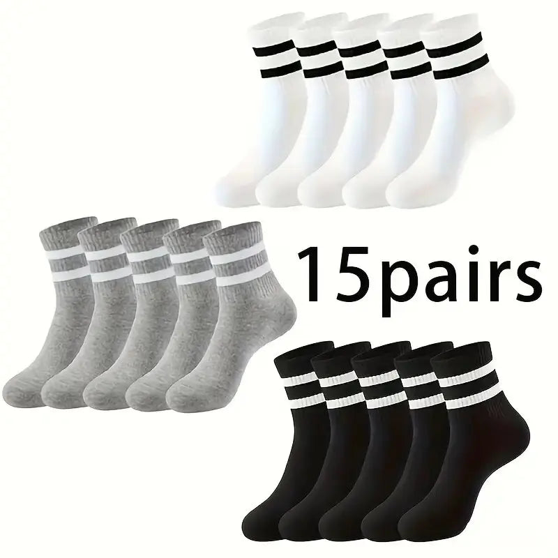 Polyester Blend Striped Mid Tube Mens Casual Crew Socks - 16