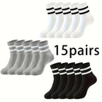 Polyester Blend Striped Mid Tube Mens Casual Crew Socks