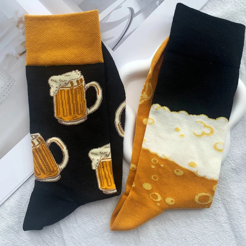 Cotton Blend Beer Pattern Crew Socks