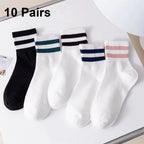 Striped Polyester Cotton Blend Casual Crew Socks