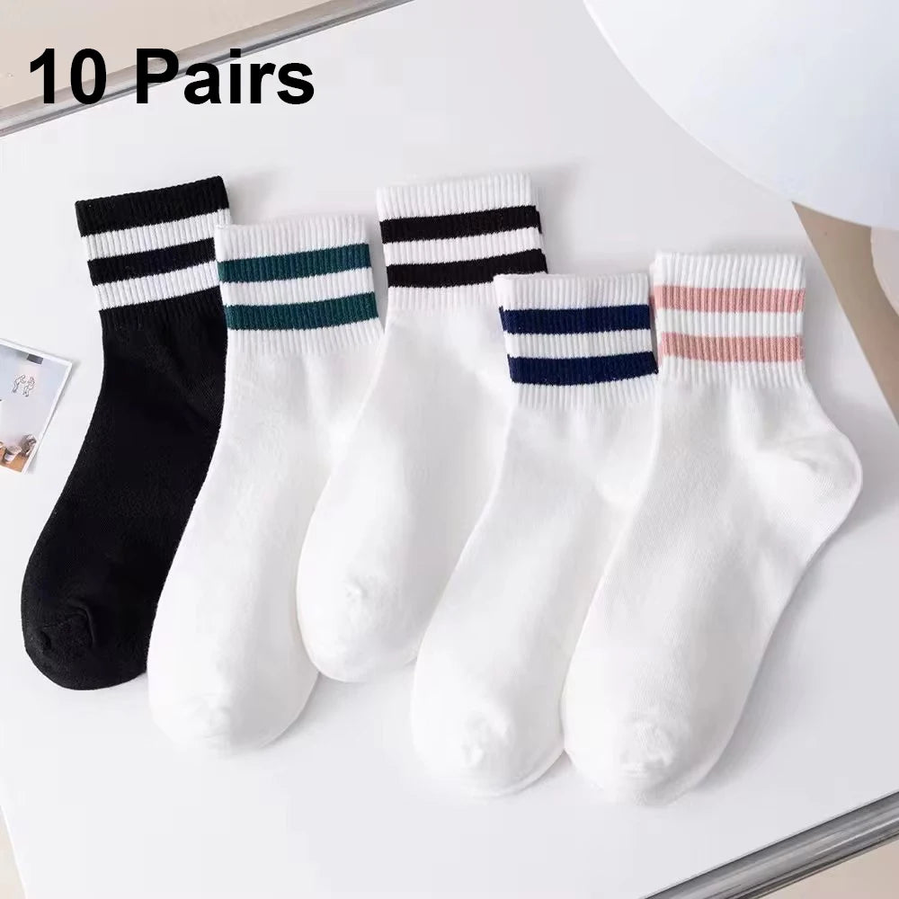 Striped Polyester Cotton Blend Casual Crew Socks