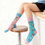 Cotton Blend Spotted Dog Print Mid Calf Casual Socks