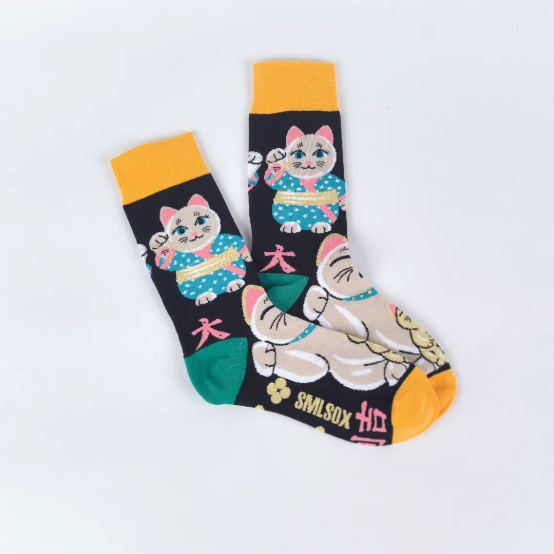 Cotton Blend Lucky Cat Crew Socks