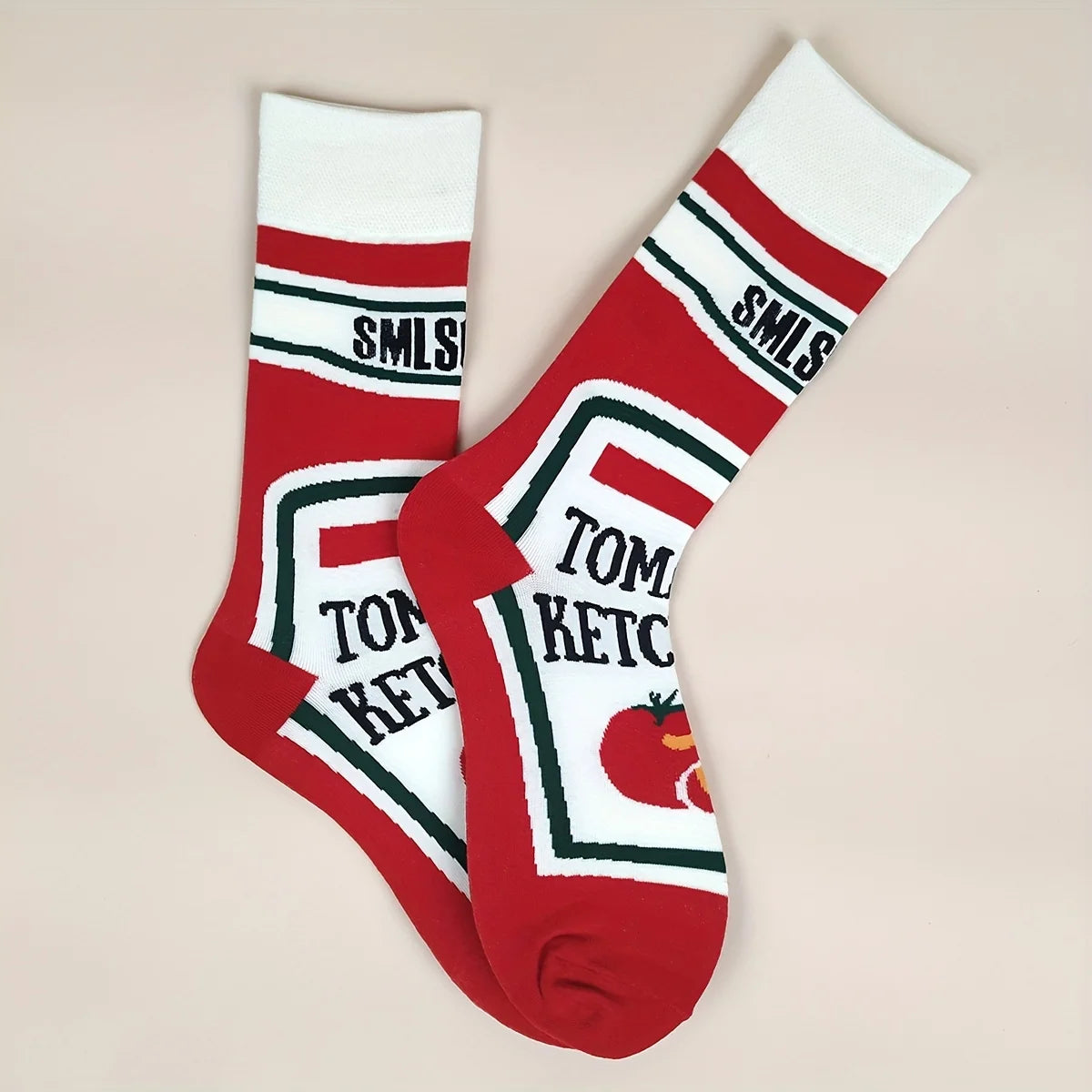 Cotton Blend Ketchup Print Crew Socks