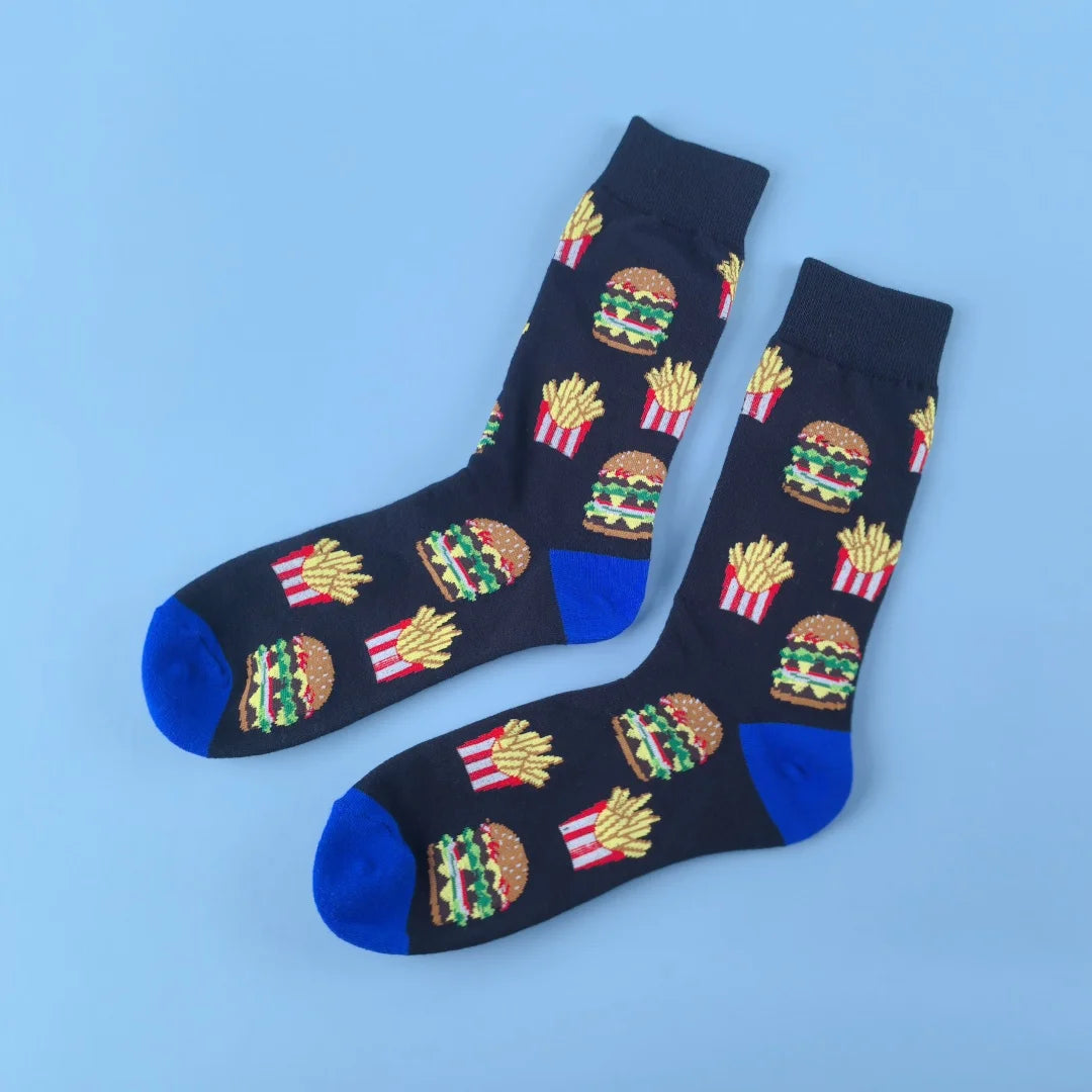 Cotton Blend Novelty Food Print Mid Calf Unisex Socks - 17