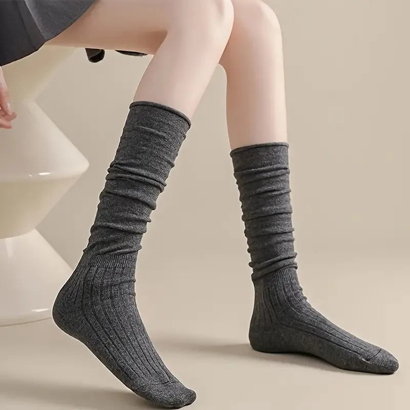 Ribbed Polyester Spandex Calf Socks