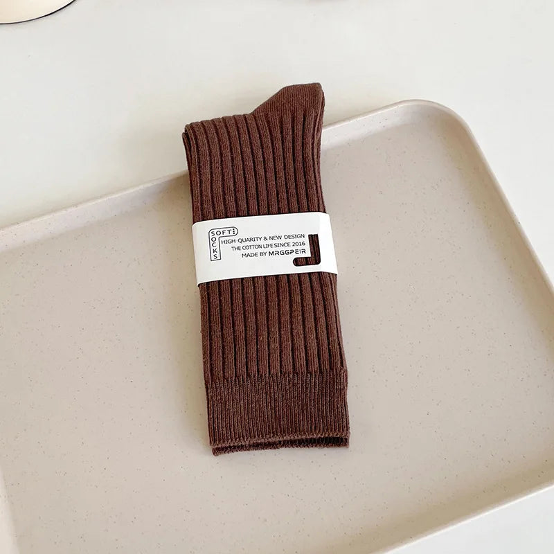 Cotton Blend Ribbed Crew Socks for Women - 16