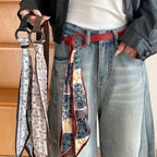 PU Leather Belt with Detachable Silk Scarf Waist Accessory