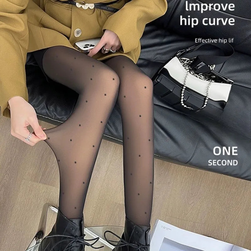 Thick Velvet Lined Thermal Pantyhose With Heart Pattern