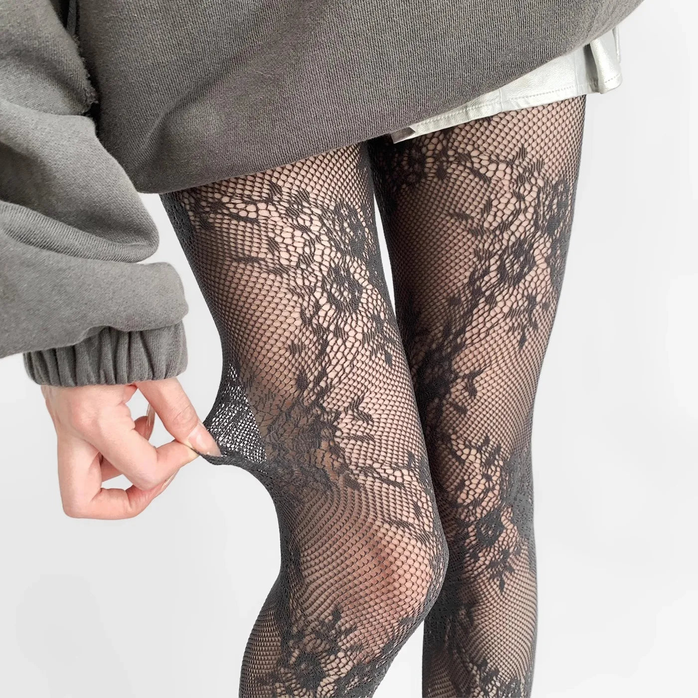 Floral Lace Mesh Pantyhose Women Nylon Tights - 16