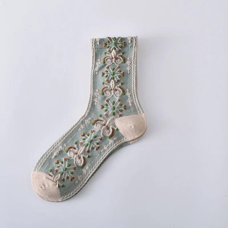 Cotton Blend Floral Mid Tube Socks - 11
