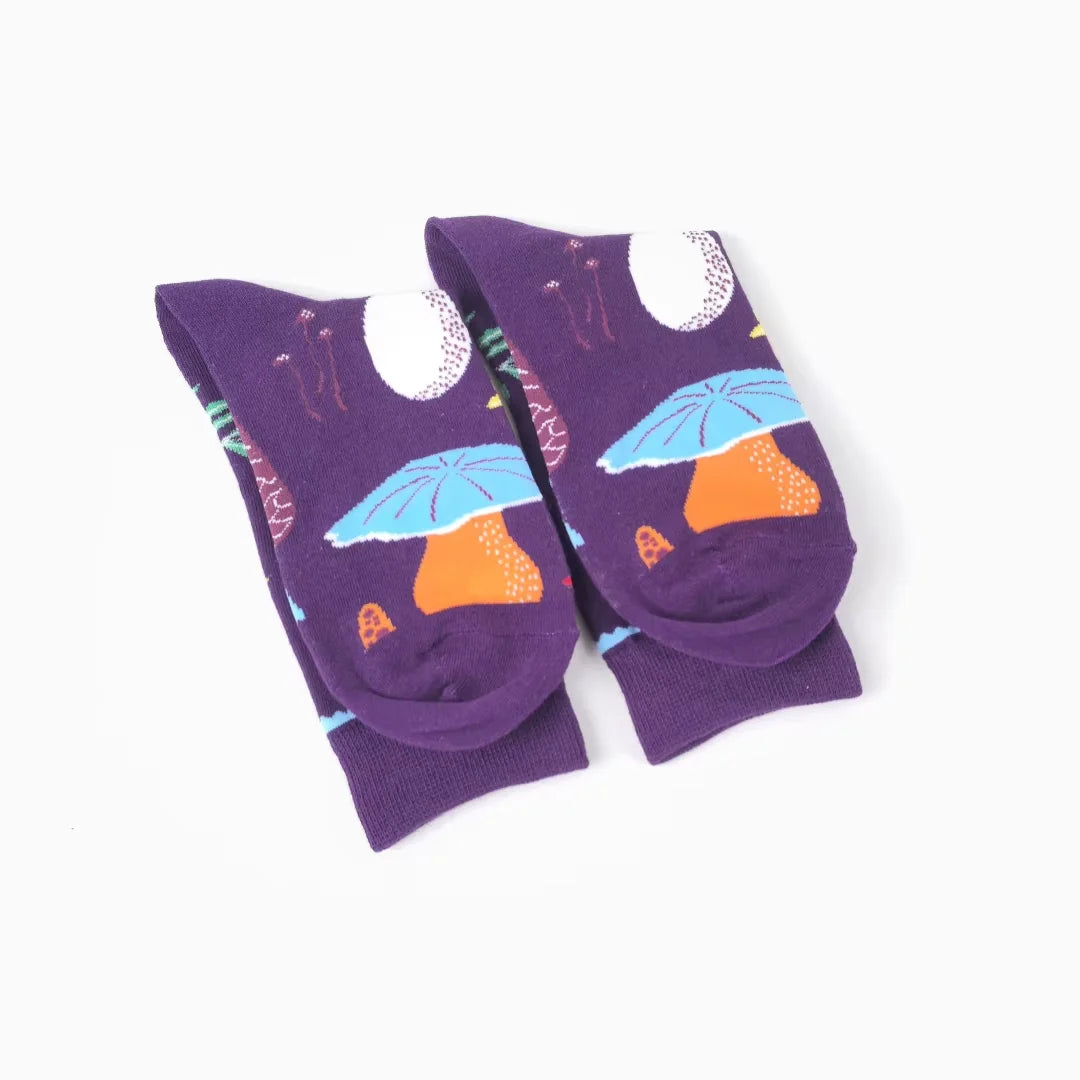 Cotton Blend Mushroom Print Casual Socks - 6