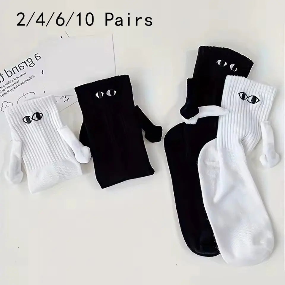 Magnetic Cartoon Eye Mid Tube Couple Socks