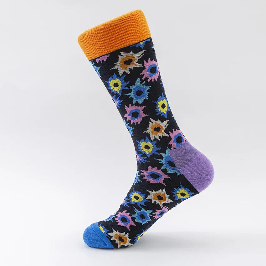 Cotton Blend Patterned Crew Socks for Men