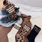 Polyester Leopard Print Mid Calf Casual Socks