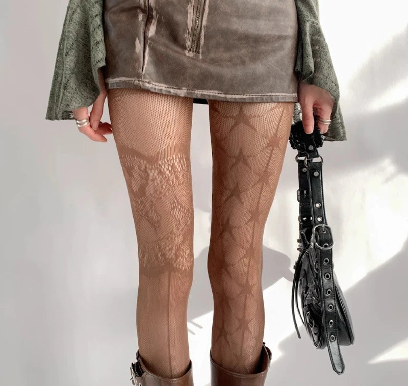 Nylon Lace Star Pattern Pantyhose Mesh Tights