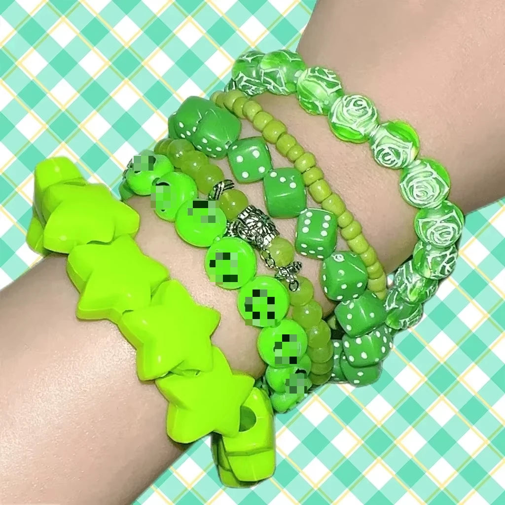 Plastic Beaded Elastic Bracelet Set For Women