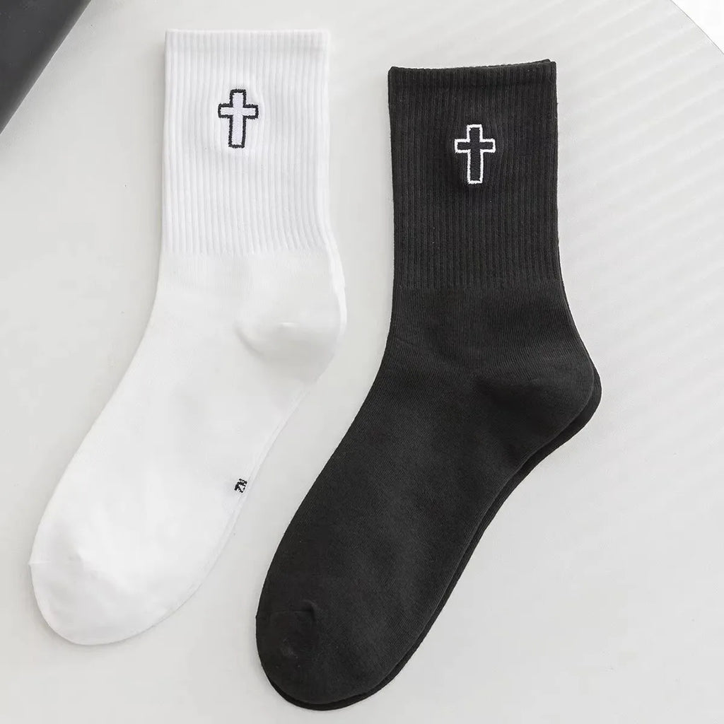 Polyester Elastane Crew Socks Cross Pattern