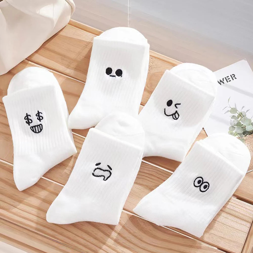 Polyester Blend Cartoon Expression Mid Tube Socks - 5