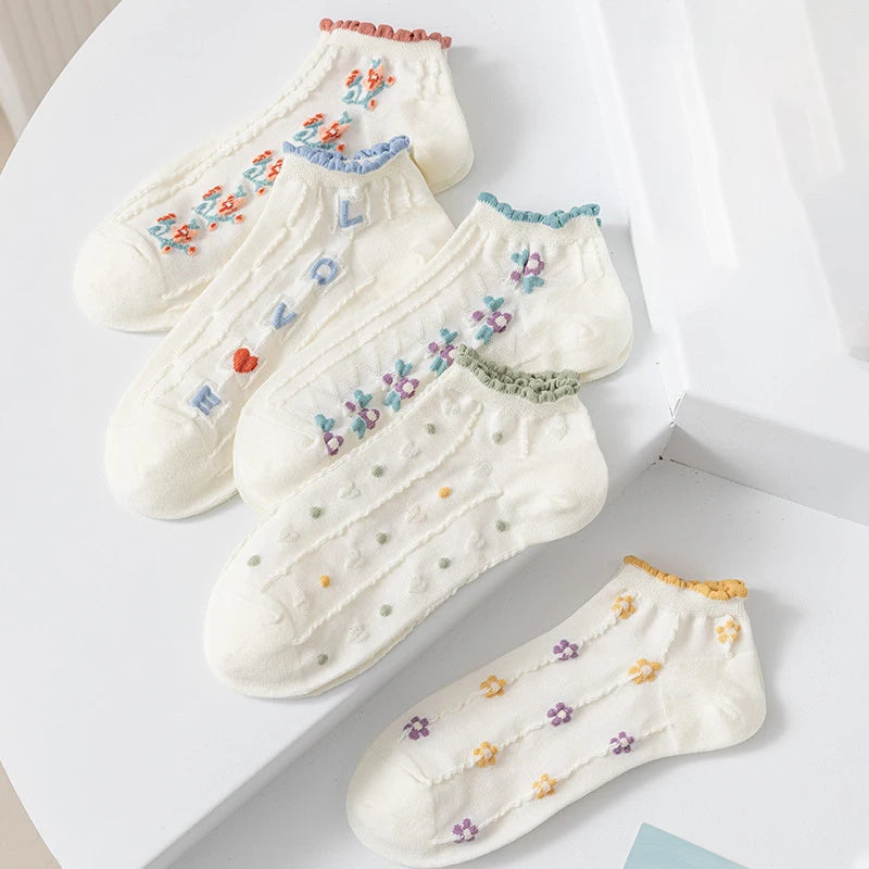Floral Polyester Elastane Low Cut Socks