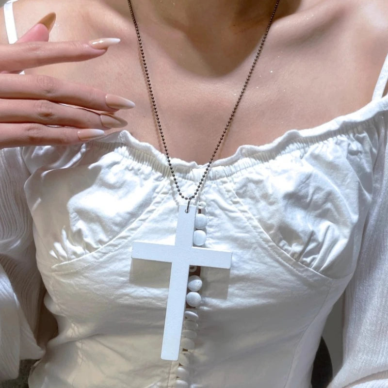 Wood Cross Pendant Necklace Unisex Accessory