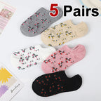 5 Pairs Polyester Elastane Floral Low Cut Boat Socks