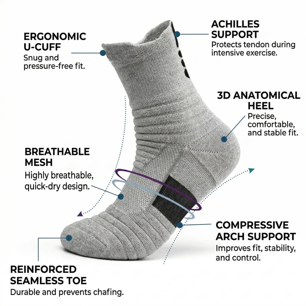 Polyester Elastane Cushioned Athletic Crew Socks
