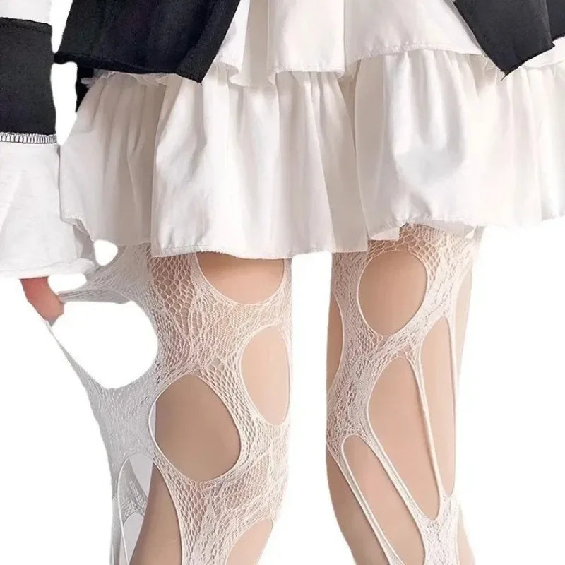 Distressed Nylon Fishnet Stockings for Women