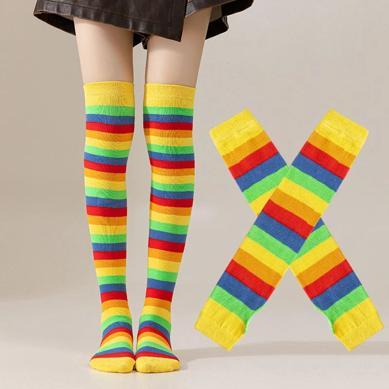 Striped Polyester Thigh High Socks and Arm Warmer Set