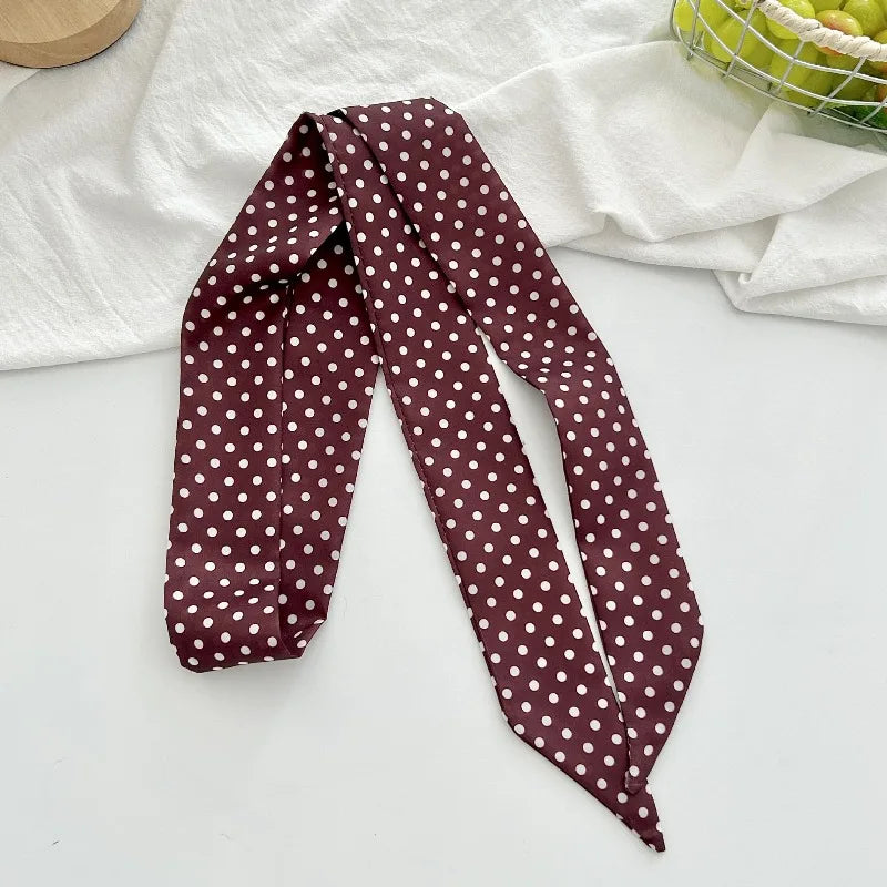 Polka Dot Polyester Long Ribbon Scarf Headband - 18